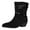 Black, variant on Womens Wide Calf Ankle Boots Suede Pointed Toe Casual Stacked Heel Strappy Pull on Chelsea Booties