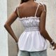 thumbnail image 5 of Camisola fruncida con hombros anudados para mujer, blusa sin mangas ajustada informal con ribete de volantes de Color puro, 5 of 7