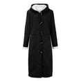 thumbnail image 2 of Women's Long Hooded Trench Coat, Plush Lined Suede Jacket, Horn Button Closure, Winter Coat with Pockets, Casual Fall Winter Outerwear Black L, 2 of 9