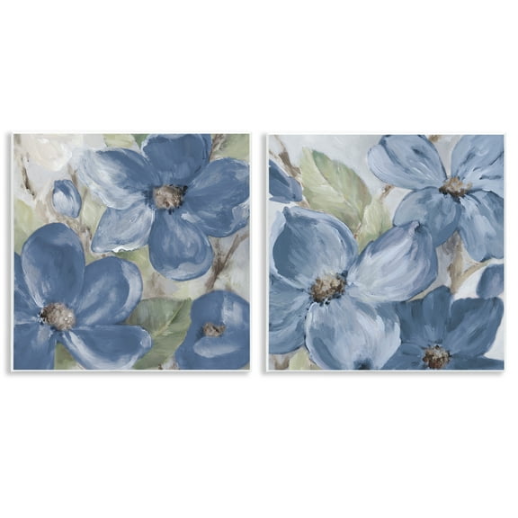 Stupell Industries Blue Blooming Petals Plants & Flowers Painting Unframed Art Print Wall Art, 12 x 12, Set of 2