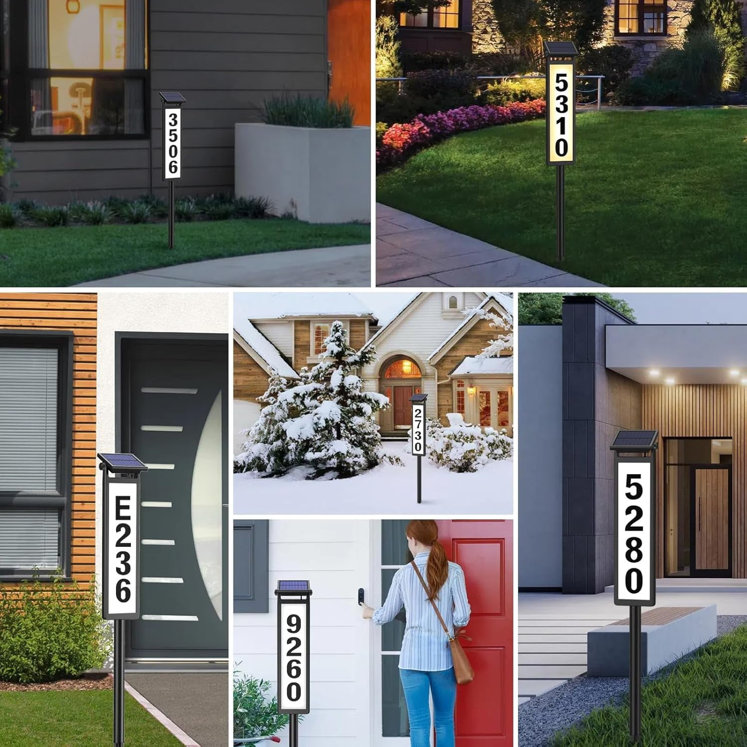 OhhGo Solar Address Sign, House Numbers for Outside Rechargeable LED Illuminated Lighted Address Signs with Waterproof Cover Mailbox Numbers Plaque for Street Yard Garden Driveway