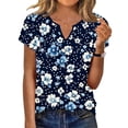 thumbnail image 2 of Babcutegg Women’s Spring Summer V-Neck Short Sleeve T-Shirt – Solid Color Casual Cotton Top Navy Size S, 2 of 7