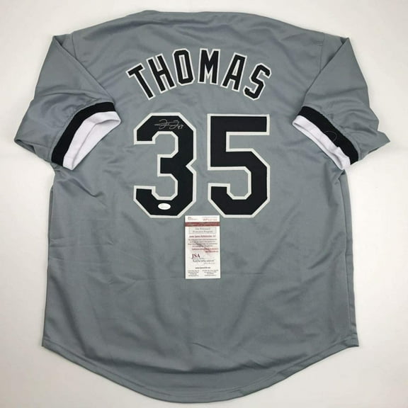 Autographed/Signed Frank Thomas Chicago Grey Baseball Jersey JSA COA