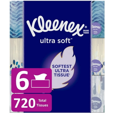 Thumb Tissue - Kleenex Ultra Soft, Non-Lotion, 120 Facial Tissues per Box, 6 Flat Boxes