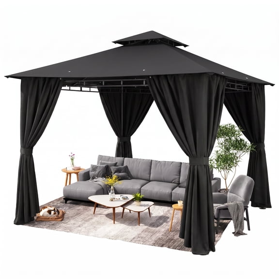 SANOPY 10'x10' Gazebo Canopy Tent, Assembled Style Wrought Iron Gazebo Tent with 4 Detachable Sidewalls, Rainproof & Sunproof Gazebo Canopy for Tailgate, Yard, Beach