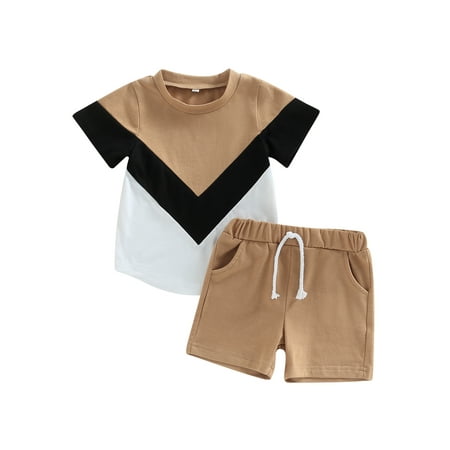 

Toddler Baby Boy Summer Clothes Letter T Shirt Casual Shorts Set Khaki 3-4 Years