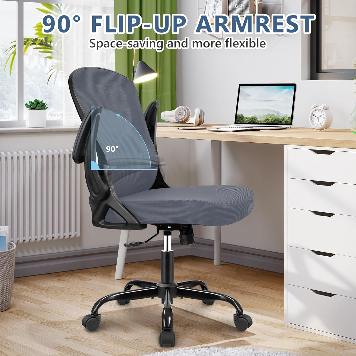 Office Chair, Ergonomic Desk Chair with Adjustable Height and Lumbar Support Swivel Desk Computer Chair with Flip up Armrests for Conference Room, Drak Gray