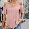thumbnail image 5 of Fanxing Cold Shoulder Tops for Women Cutout Eyelet Blouses Short Sleeve T Shirts 2025 Summer Trendy Ruffle Sleeve Tunics Tees Shirt Pink,S, 5 of 8