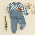 thumbnail image 2 of Toddler Baby Boy Girl Fall Winter Outfit Checkerboard Long Sleeve Sweatshirts Tops and Jogger Pants Set Infant Casual Clothes, 2 of 8