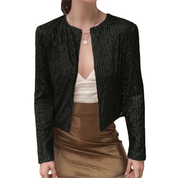 Womens Sequin Jacket Casual Long Sleeve Front Party Jacket