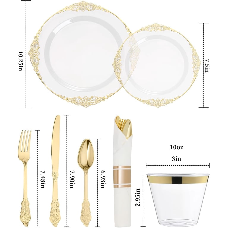 Goodluck Gold Rim Disposable Dinnerware Set, 350-Piece photo 6