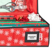 HOLDN' STORAGE Wrapping Paper Storage Container, Fits 27 Rolls Gift Wrap, Extra Pockets for Ribbons & Bows, Underbed Storage - Red with White Snowflakes