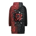 thumbnail image 6 of Womens Hooded Jackets Double-Zip Drawsting Long Sleeve Print Sweatshirts Outwear Casual Loose Long Coat Wirh Pockets (S, Red), 6 of 6