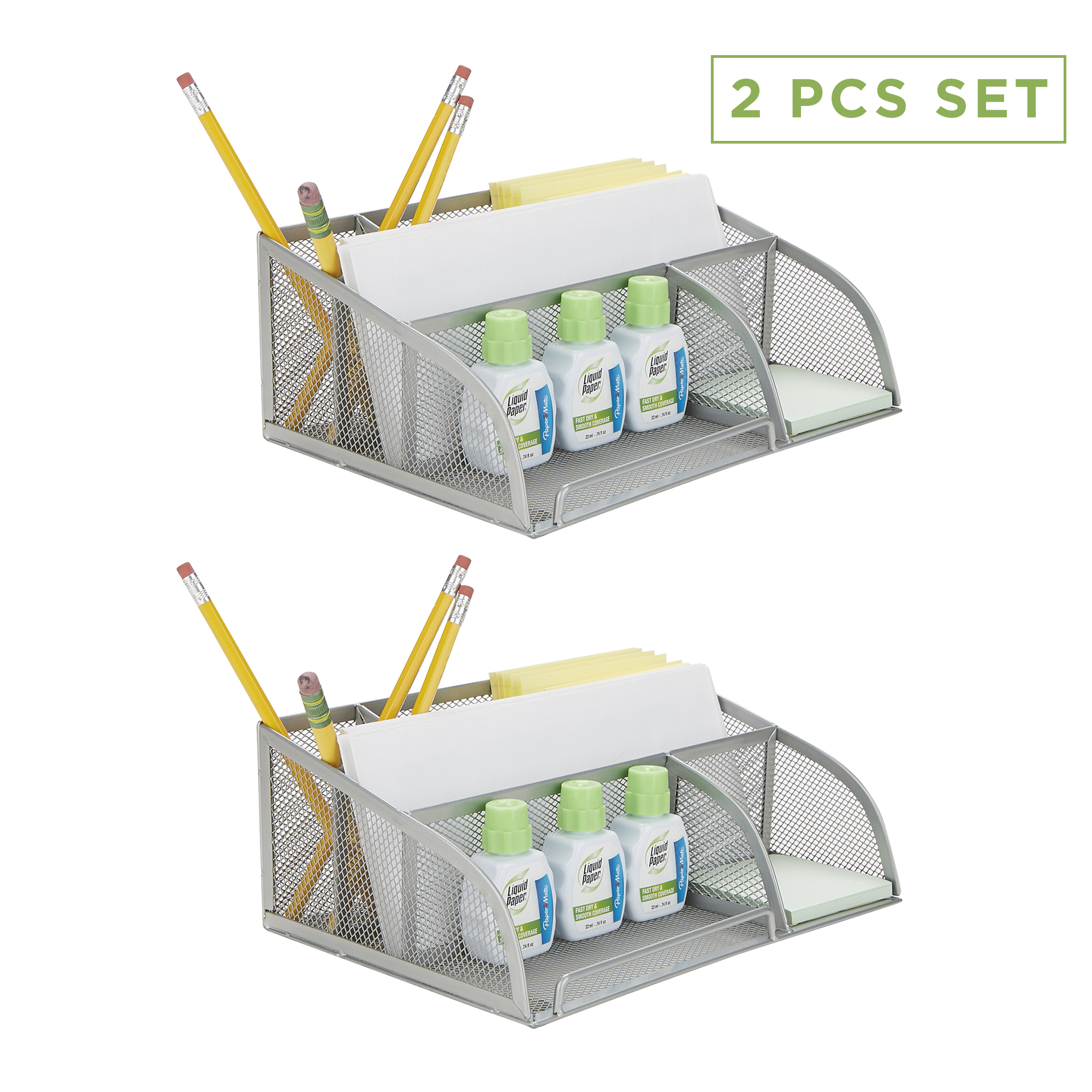 Mind Reader 2 Piece Mesh Desk Office Supplies Storage Organizer, Silver