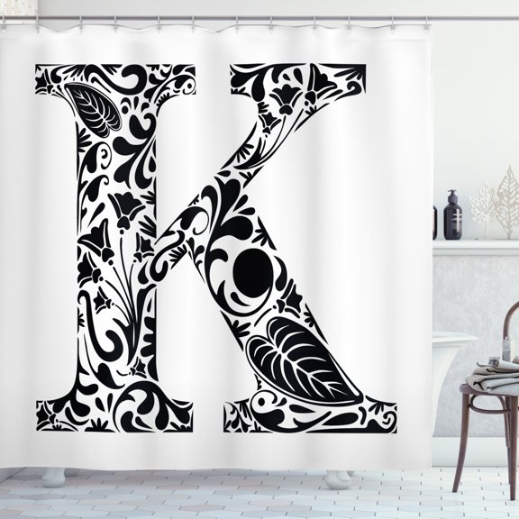 Ambesonne Letter K Shower Curtain, Black Silhouettes Art, 69"Wx75"L, Black White