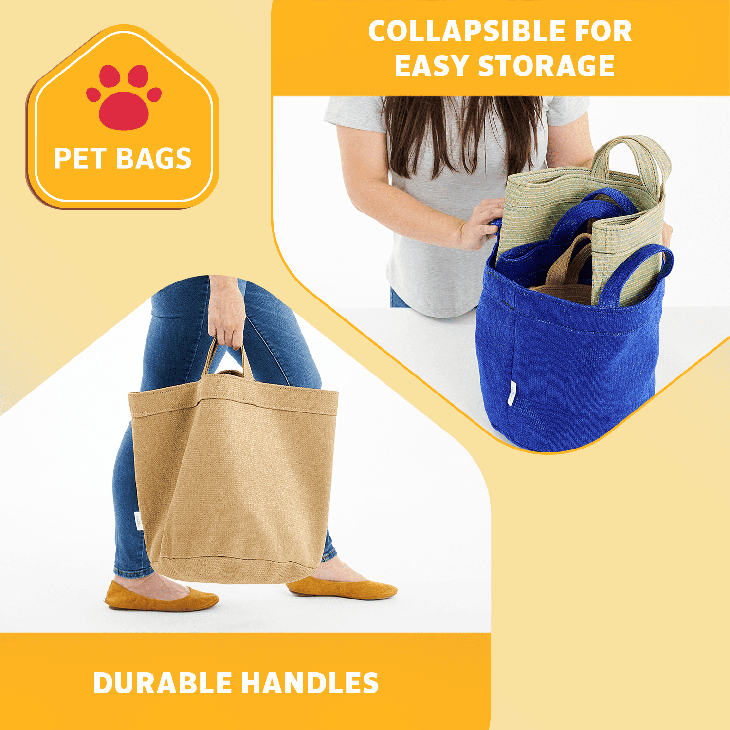 Coolaroo Dog Storage Toy Bin with Handles, 2 Pack Assorted Small & Medium Sizes, Desert Sand