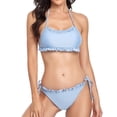thumbnail image 5 of SWSMCLT Women's Brazilian Thong Bikini Swimsuit Side Tie Flounce String Cheeky Push Up Padded Swimwear Triangle Slimming Sexy Halter Ruffle 2 Piece Bathing Suit Blue 10-12, 5 of 5
