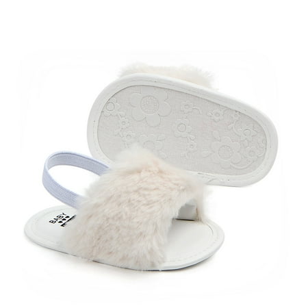 

Magazine Infant Baby Girls Fuzzy Slippers Soft Plush Open Toe Faux Fur House Slide Sandals Indoor Princess Shoes with Elastic Strap