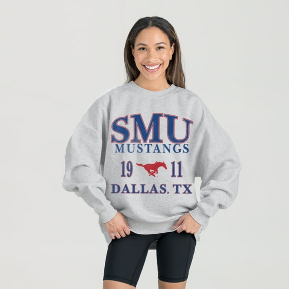 Women's Gameday Couture Ash SMU Mustangs Premium Fleece Pullover Sweatshirt