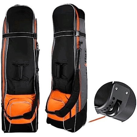 TPS Deluxe Wheeled Golf Travel Cover, Black/Gray/Orange Padded Golf Club Travel Bags for Airlines with Wheels$$Sport & Recreation Other