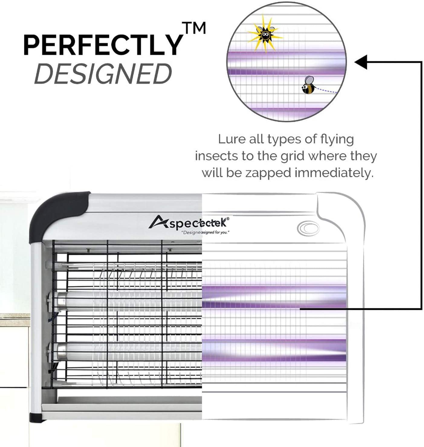 ASPECTEK 20W Bug Zapper, Electronic Indoor Insect Killer, Fly Zapper, Mosquito Killer-Indoor Use Including Free 2 Pack Replacement Bulbs