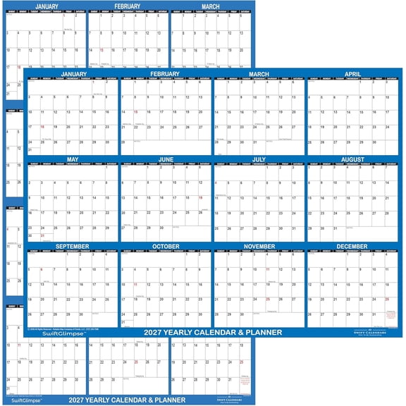 2027 Erasable Wall Calendar, 24" x 34" Double Sided Large Wet & Dry Erase Laminated 12 Month Annual Yearly Wall Planner, Reversible