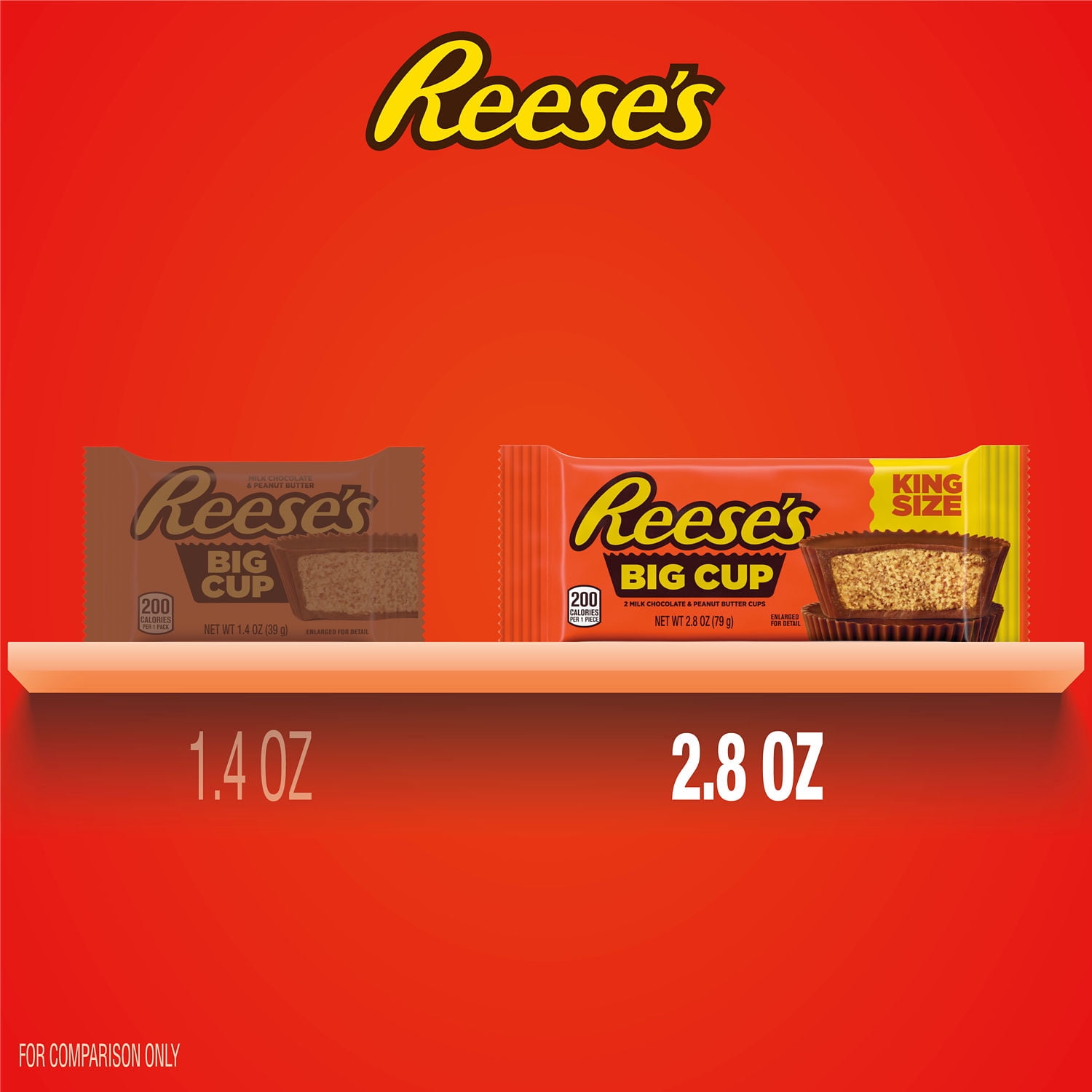 Reese's Big Cup Milk Chocolate King Size Peanut Butter Cups Candy Packs, 2.8 oz (16 Count)