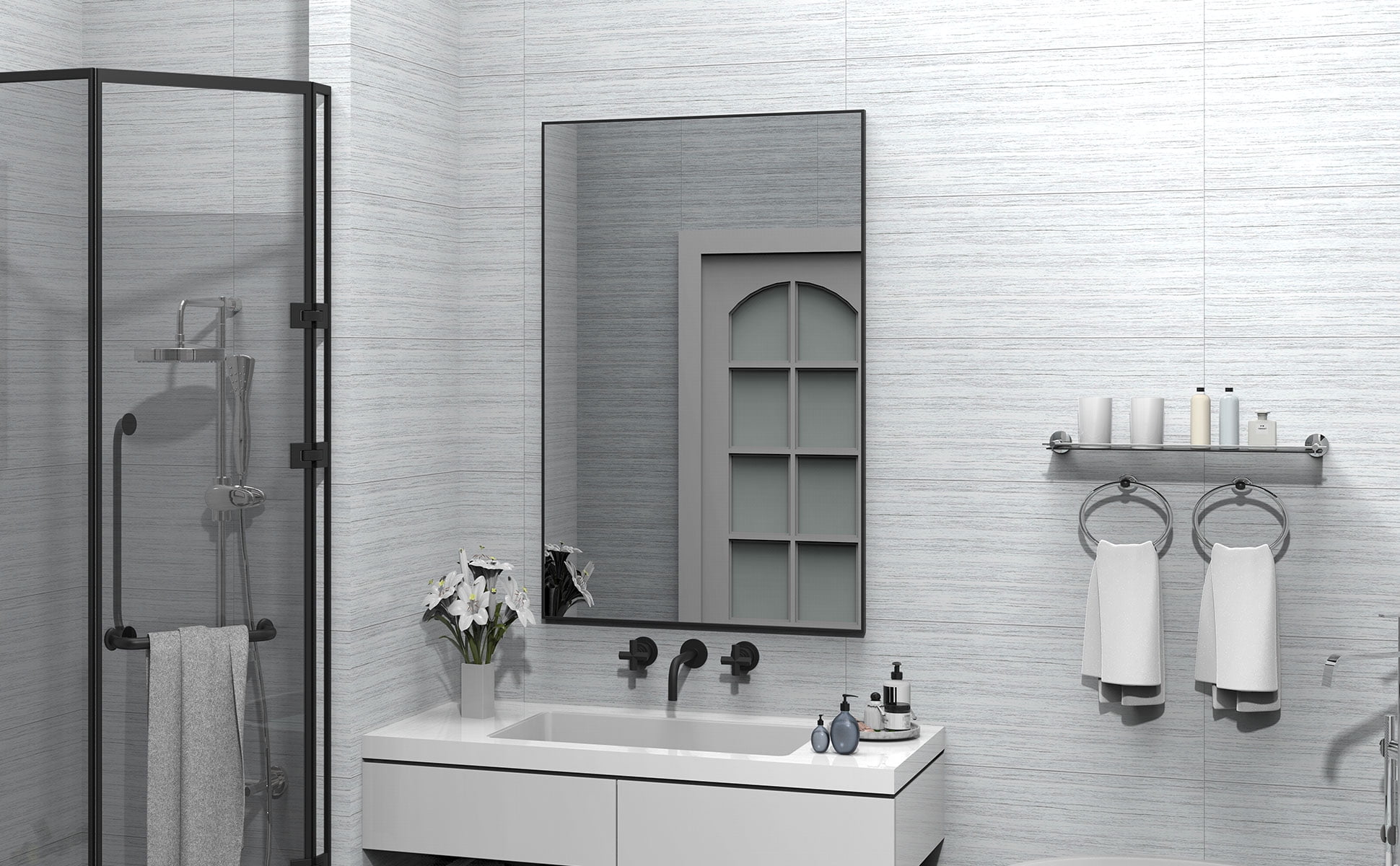 Sonata Rectangular Wall Decor Mirror Bathroom Mirror With Shelf