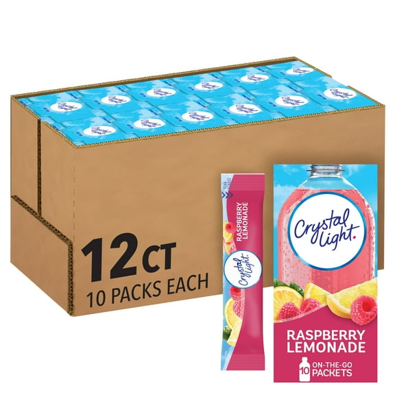 Crystal Light On-the-Go Raspberry Lemonade Drink Mix Packets, 10 - 0.08 oz Packets (Pack of 12)