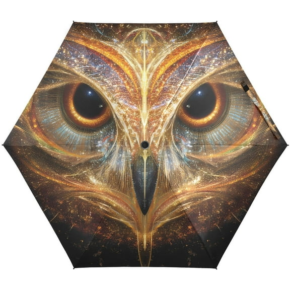 JSTEL Owl Face Folding Umbrella for Rain Sun Travel Mini Lightweight Compact Umbrellas