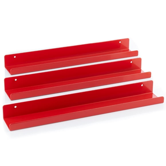 Estantería de vinilo para discos MÖNKE VRS2M, 3 estantes de metal, color rojo