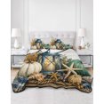 thumbnail image 2 of Twin XL Quilt Bedding Set, Coastal Pumpkins Reversible Summer Quilt 3 Pieces, Fall Vintage Nautical Starfish Wood Grain Lightweight Bedspreads Coverlets with 2 Pillow Shams for All Seasons, 2 of 5