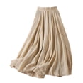 thumbnail image 4 of felwors Women's Cotton Linen Maxi Skirt - Flowy Boho Long Skirt with Ruffled Hem for Casual, Beach, Summer (Beige, L), 4 of 5