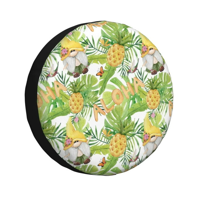 Wukai Gnome et Ananas Imprimé Housse de Pneu de Rechange pour Remorque RV, Imperméable PVC Cuir Synthétique Housse de Roue pour Camion, Remorque, RV, SUV, Campeur-16 Pouces