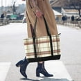 thumbnail image 4 of FORMRS Canvas Laptop Tote Bag for Women with 15.6" Computer Compartments Shoulder Handbag, Cream Plaid, 4 of 7