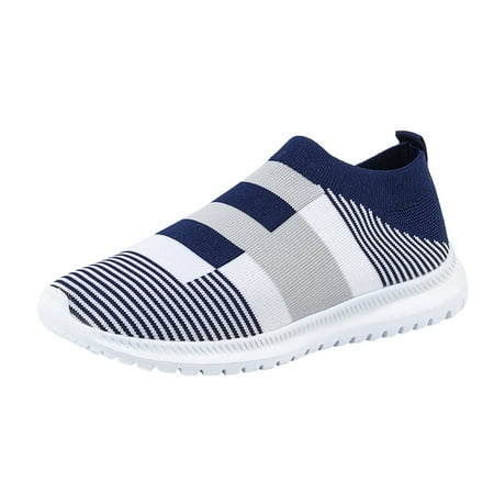 

SEMIMAY Ladies Fashion Colorblock Mesh Breathable Comfort Soft Sole Flat Casual Blue