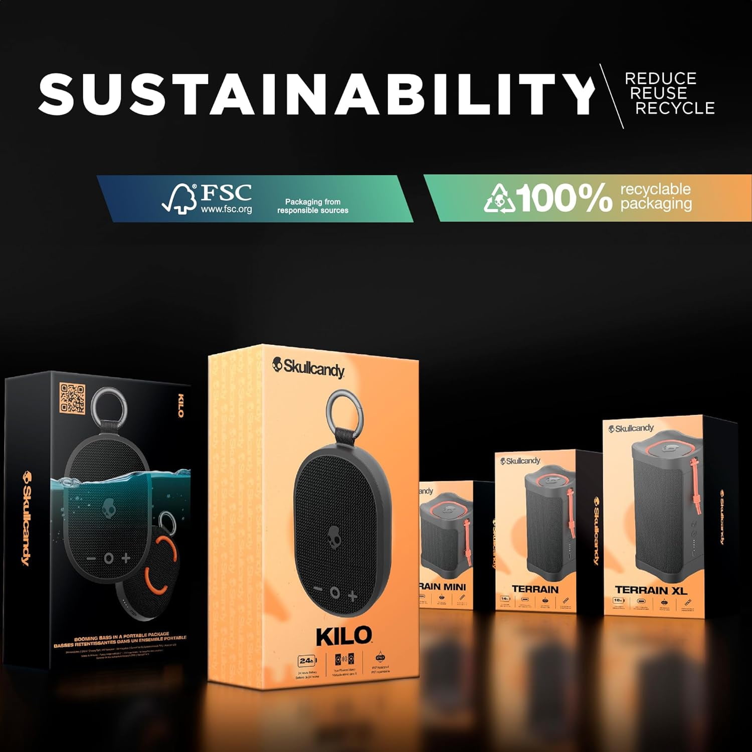 Skullcandy Terrain XL Wireless Speaker, IPX7 Waterproof, 18-Hour Battery, True Wireless Stereo, Nylon Wrist Strap