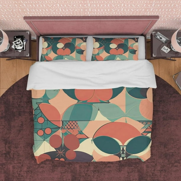 Juego de Cama Retro Geométrico, Funda Nórdica Color Otoño, Colcha Nostalgia Años 70