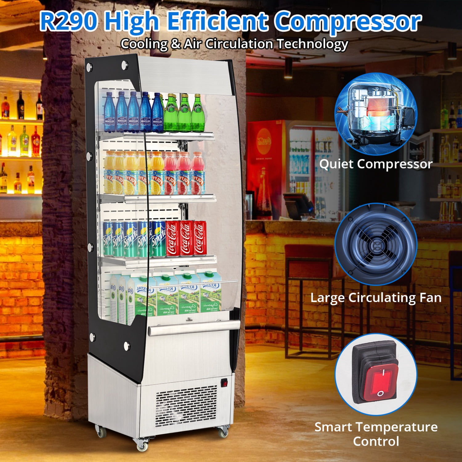 110v Commercial Refrigerator Display Case, 7.8 Cu.FT Display Fridge Single-Door Pastry Cake Display Case with Interior LED Lighting, Double-Layered Glass Commercial Countertop Bakery Display Refrigera