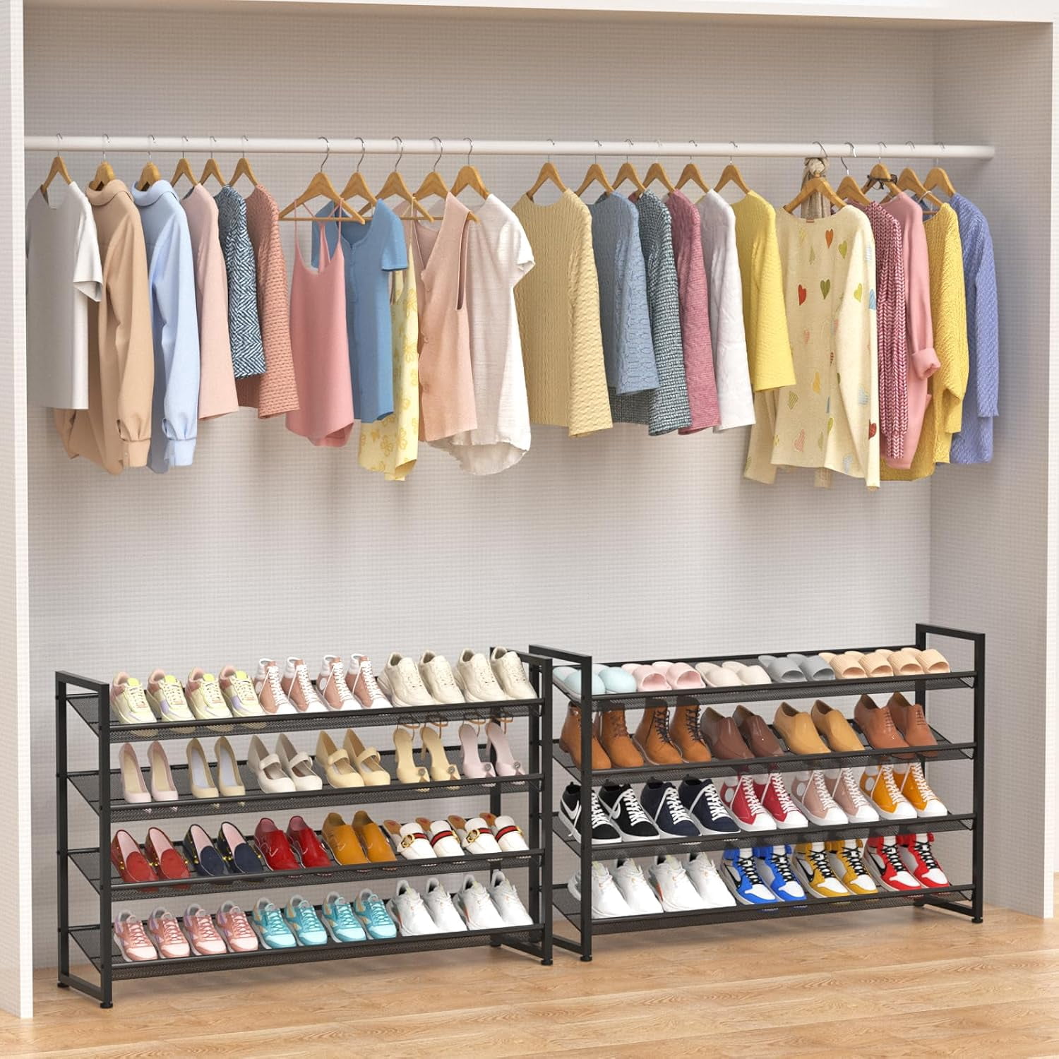 Large Shoe Rack, 8 Tiers Heavy Duty Metal Shoe Storage Rack for Closet Front Door Entrance, Up to 50 Pairs, Black
