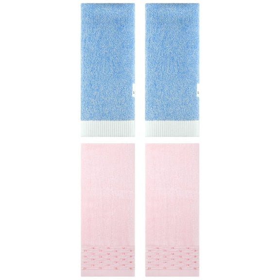 Unique Bargains 4 Pcs Cotton Quick Drying Hand Towel Pink/Blue 14" x 30"/13" x 29"