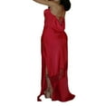 thumbnail image 3 of Femmes Robe Longue Bretelles Spaghetti Dentelle Transparente de Couleur Unie Robes Fendues, 3 of 5