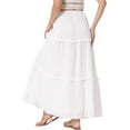 thumbnail image 3 of FALDA MAXI A LINEA PARA MUJER INSPIRADA CHIC, CINTURA ALTA, VOLANTES, CAPAS, CINTURÓN, TEXTURA DE REJILLA, FALDAS LARGAS CASUAL M BLANCA, 3 of 6