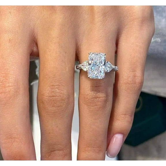 3Ct Radiant Cut Simulated Diamond Lovely Engagement Ring 14k White Gold Plated Sterling Silver