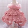 thumbnail image 5 of Rggeeun Toddler Dress With Layered Ruffles And Detachable Train For Girls Classic Casual O-Neck Sundress, 5 of 9