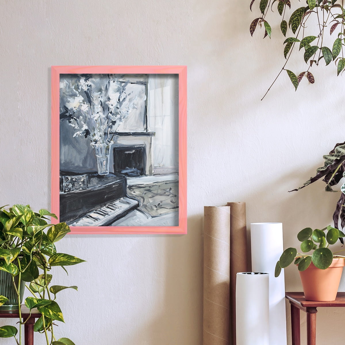 Piano Blues III - Framed Print w/glass - Sunset Pink