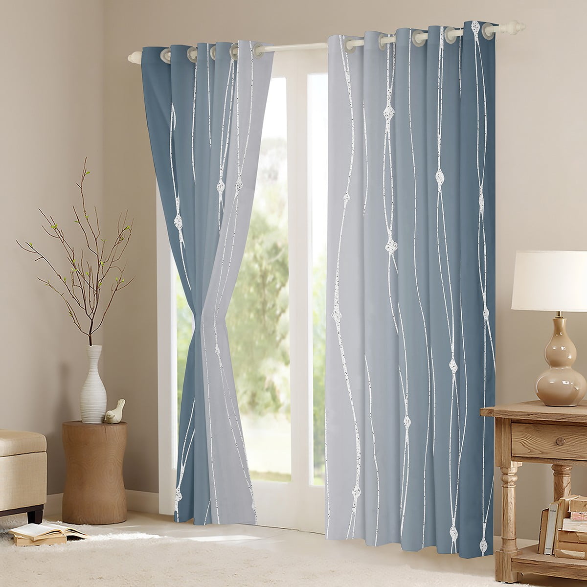 Erosebridal Ombre Grey Curtains & Drapes Aesthetic Geometric Blackout Curtains, Dots and Wave Stripe Curtains Watercolor Gradient Window Drapes, Abstract Lines Black Out Curtains