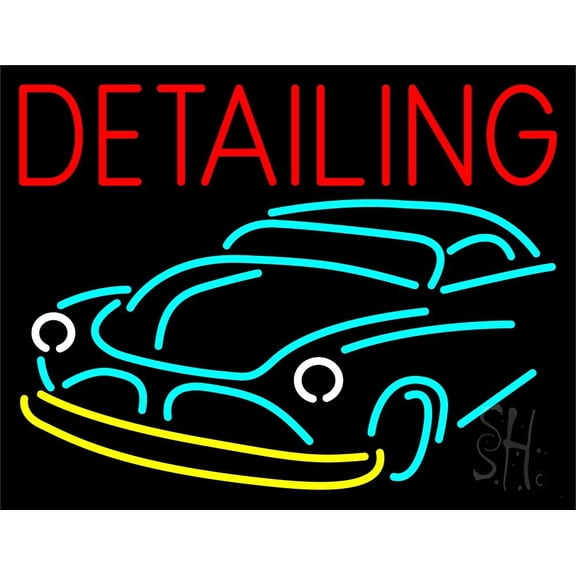 Detailing With Car Logo LED Neon Sign 24 x 31 - inches, Clear Edge Cut Acrylic Backing, with Dimmer - Bright and Premium built indoor LED Neon Sign for automotive store, and mall.
