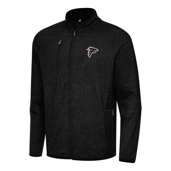 Men's Antigua Heather Black Atlanta Falcons  Hold-Up Tri-Blend Full-Zip Jacket