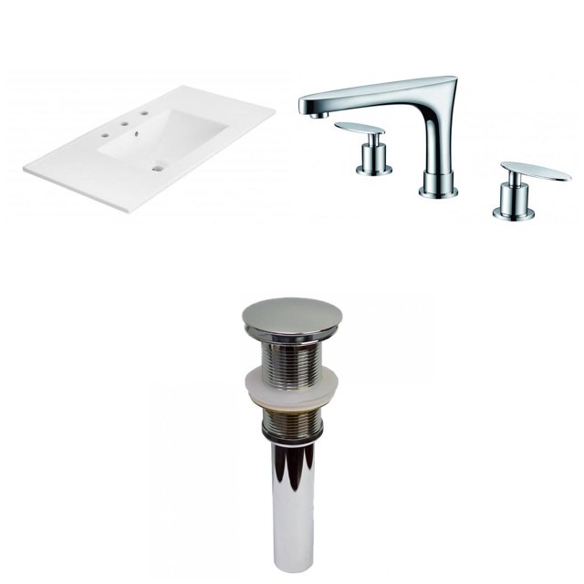 American Imaginations 35.5-in. W 3H8-in. Ceramic Top Set In White Color - Drain Incl. AI-32761
